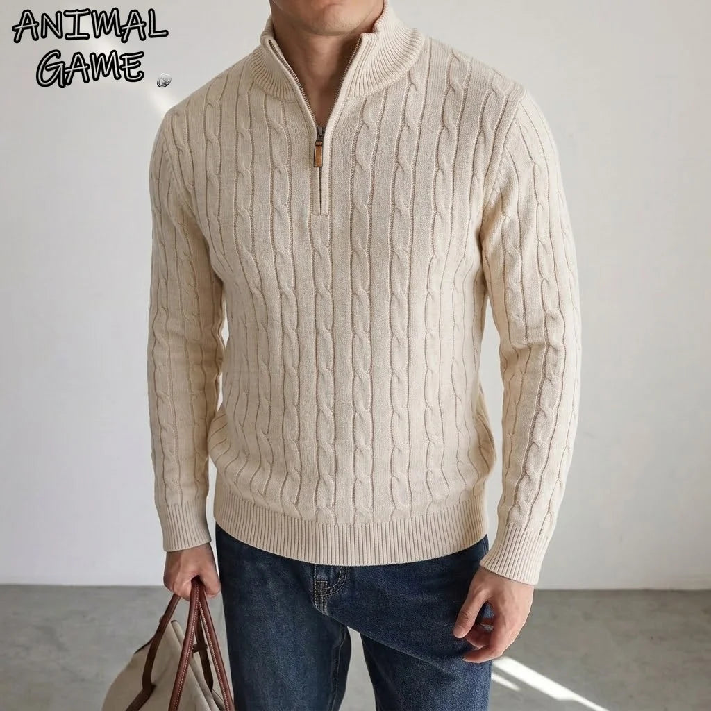 Men's Cable-Knit Quarter-Zip Jumper. Cable-knit texture.