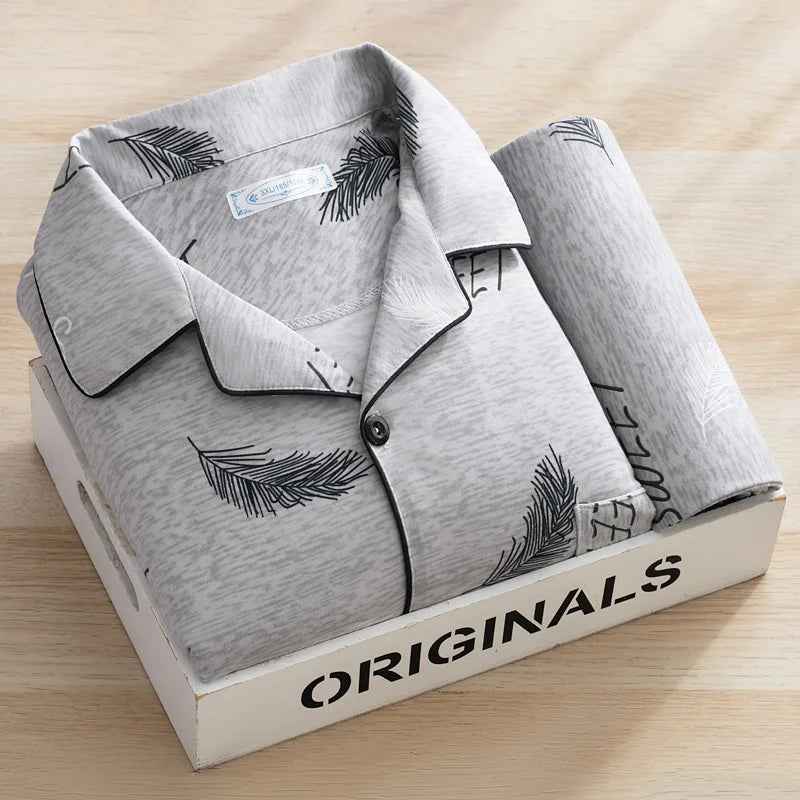 Men's Printed Cotton-Blend Long Pyjamas. Cotton-polyester blend.