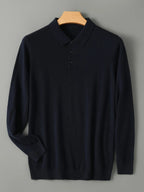 Men's Fine-Knit Long-Sleeve Polo Shirt. Fine-knit finish.