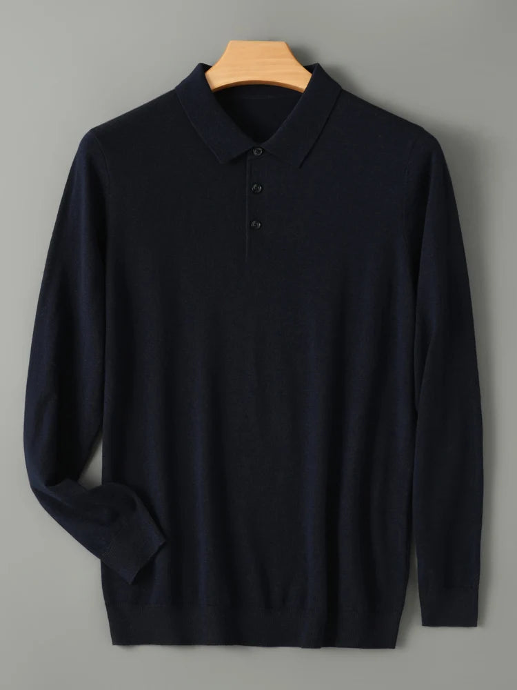 Men's Fine-Knit Long-Sleeve Polo Shirt. Fine-knit finish.