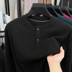 Men's Brushed Long-Sleeve Henley Top. Brushed finish.