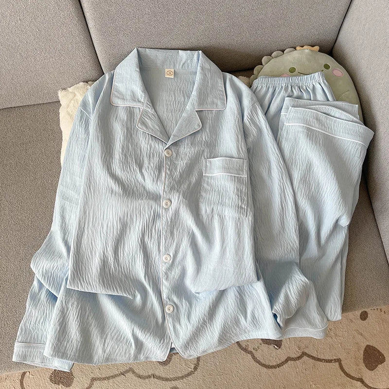 Men's Textured Piped Button-Front Pyjamas. Textured polyester fabric.