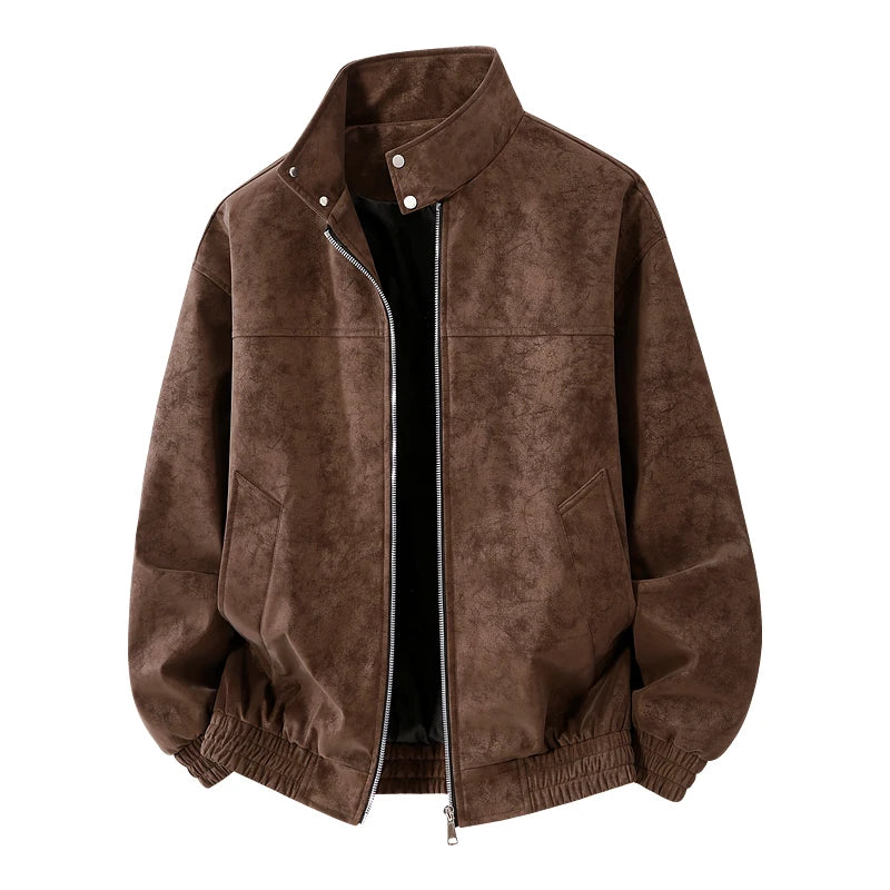 Men's Suede-Look Snap-Collar Zip Jacket. Suede-look surface.