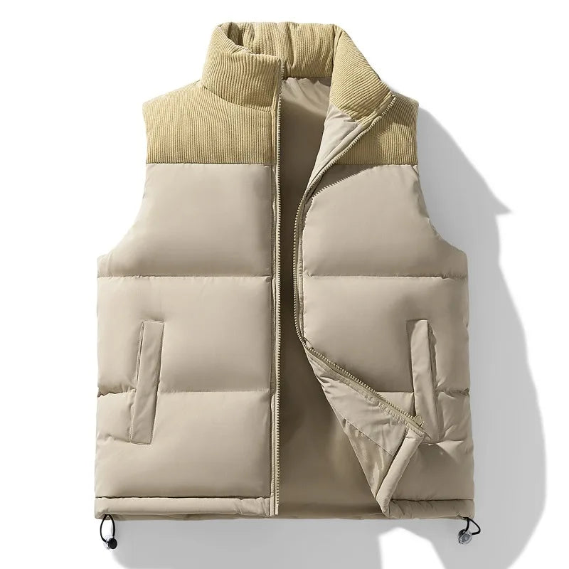 Men's Cord-Panel Puffer Gilet. Cord-textured yoke and collar.