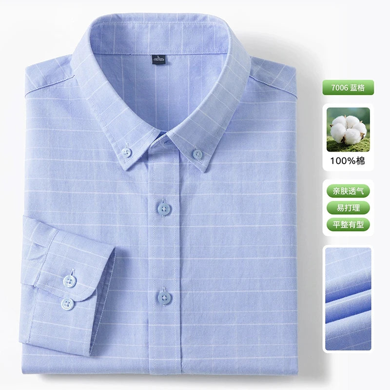 Men's Fine-Stripe Cotton Button-Down Shirt. 100% cotton.