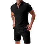 Men's Waffle Zip-Polo & Shorts Set. Matching two-piece set.