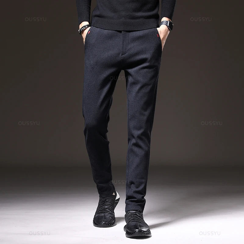 Men's Textured Smart Stretch Trousers. Polyester blend with viscose, nylon, cotton and elastane.