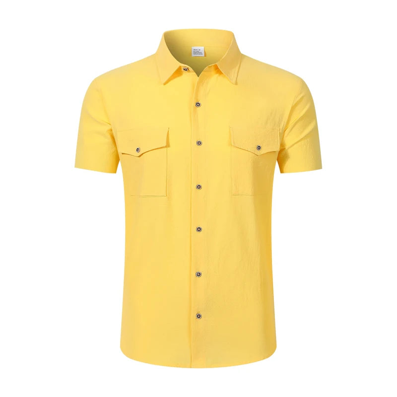 Men's Linen-Blend Twin-Pocket Summer Shirt. Linen and polyester blend.