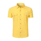 Men's Linen-Blend Twin-Pocket Summer Shirt. Linen and polyester blend.