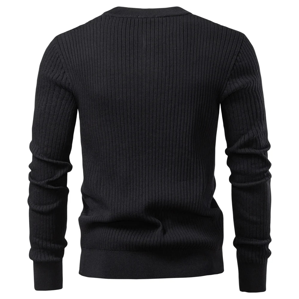 Men's Ribbed Three-Button Henley Knit. Henley neckline with three-button placket.