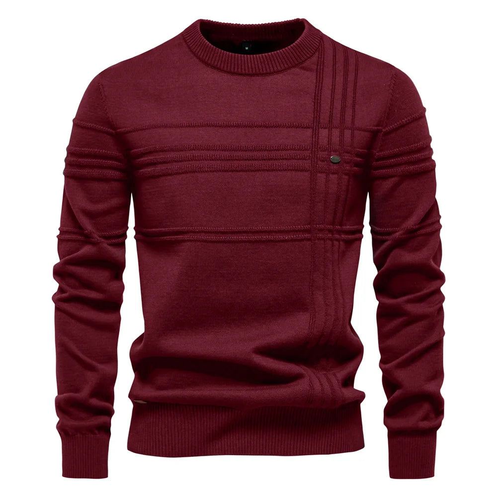 Men's Textured Stripe Crew-Neck Jumper. 95% cotton, 5% elastane.