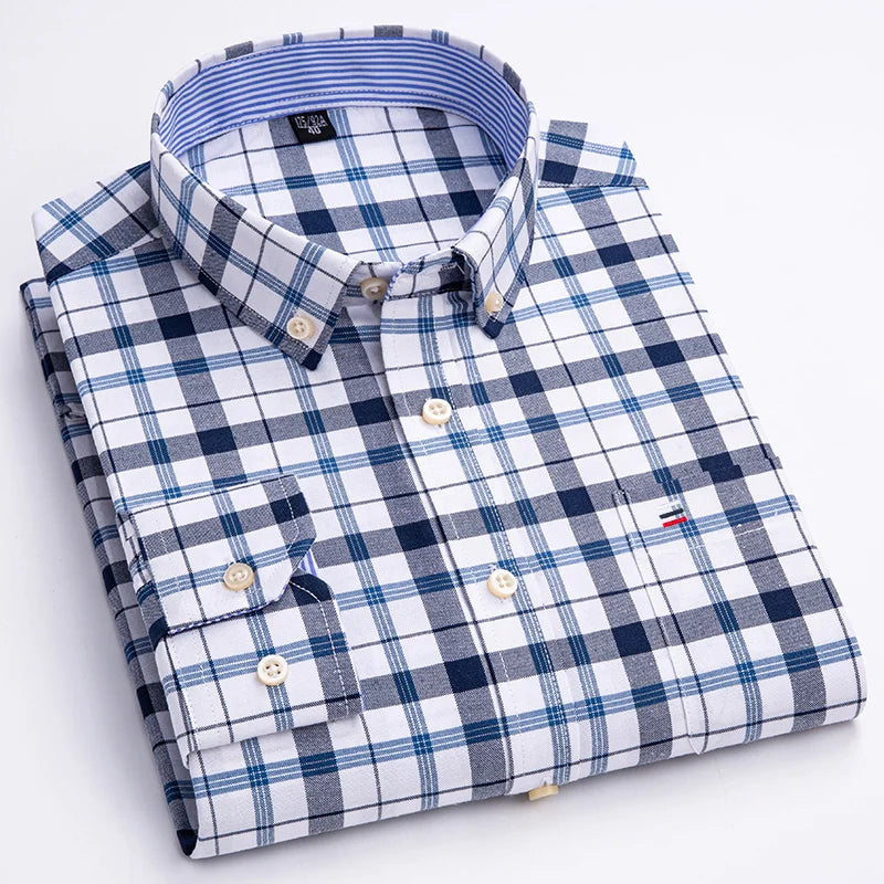 Men's Cotton Oxford Shirt in Plain, Stripe & Check. Oxford cotton fabric.