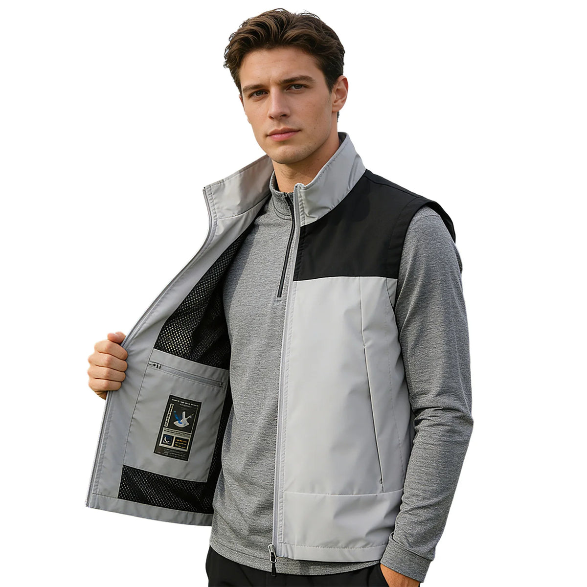 Men's Stand-Collar Zip-Front Golf Gilet. Stand collar.