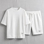 Men's Waffle T-Shirt & Lounge Shorts Set. Matching tee and shorts.