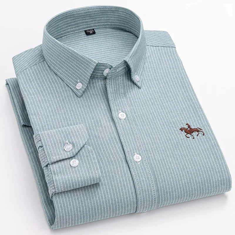 Men's Cotton Oxford Shirt in Plain, Stripe & Check. Oxford cotton fabric.