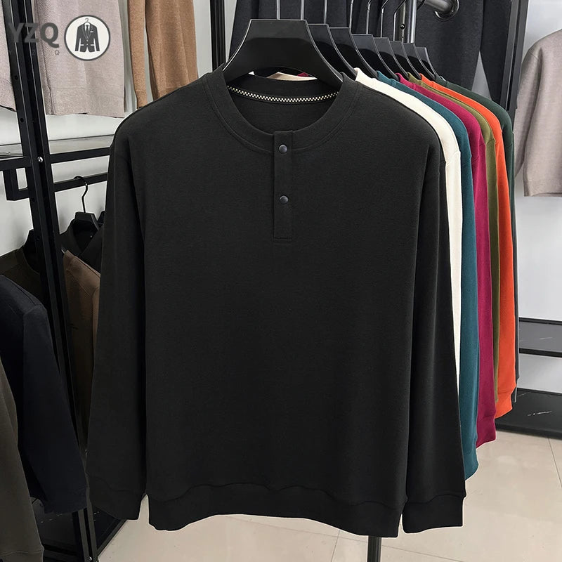 Men's Brushed Long-Sleeve Henley Top. Brushed finish.