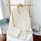 Men's Cream Gauze Cotton Long Pyjamas. Cotton gauze.