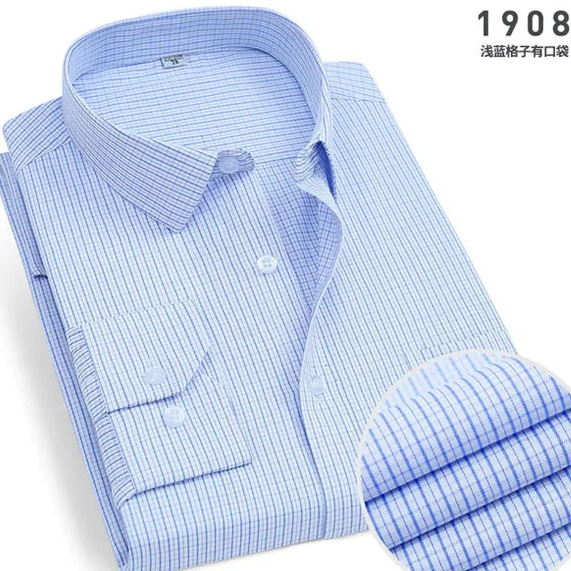 Men's Classic Stripe & Plain Pocket Shirt. Cotton-polyester blend.