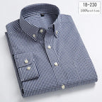 Men's Cotton Check & Stripe Button-Down Shirt. Button-down collar and button front.