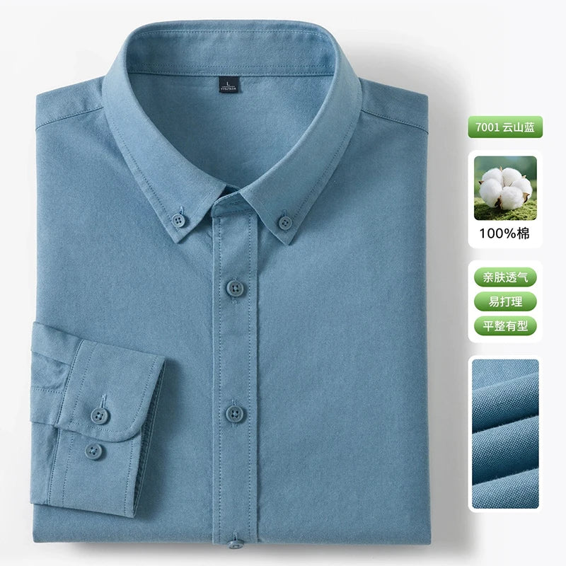 Men's Fine-Stripe Cotton Button-Down Shirt. 100% cotton.