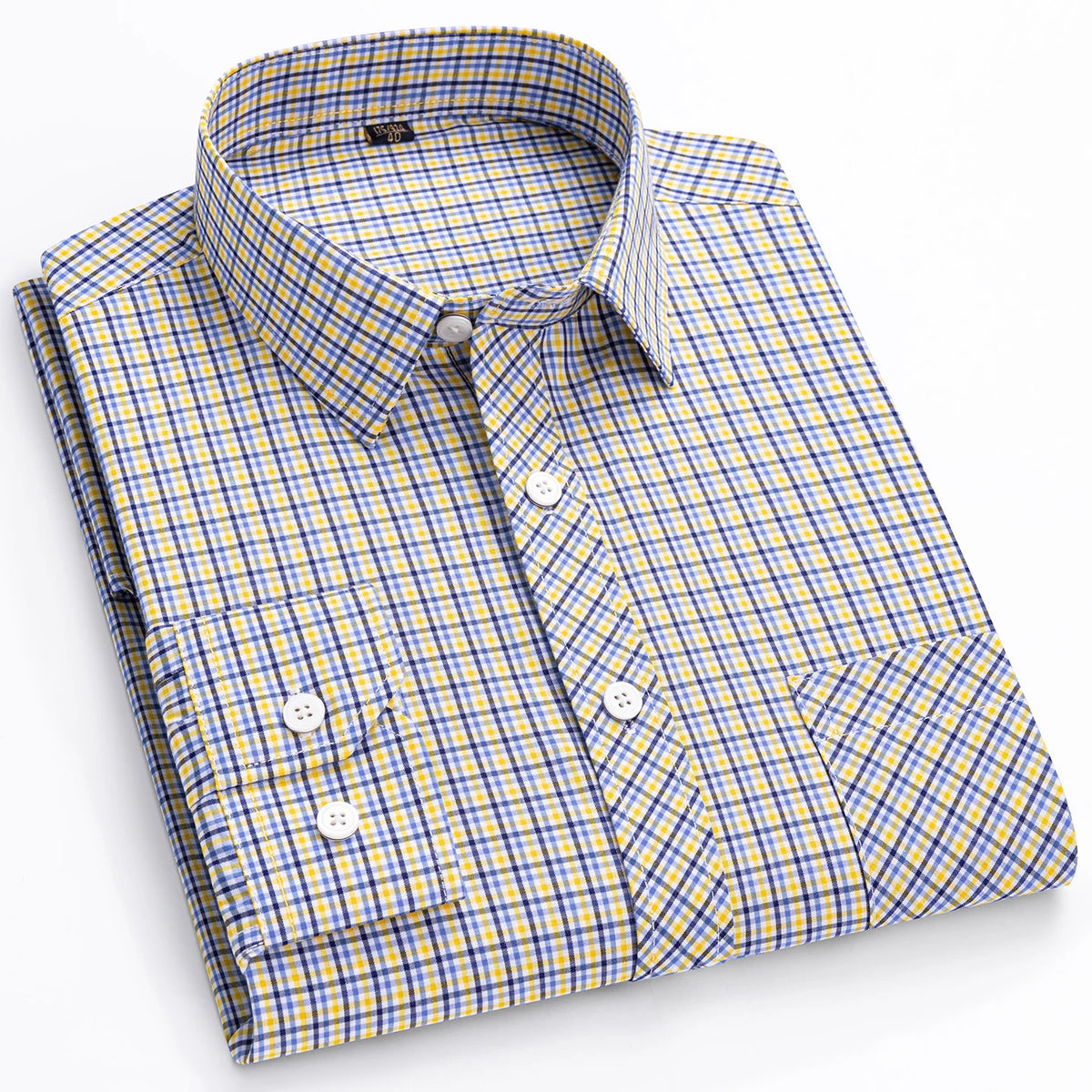 Men's Cotton Point-Collar Check Shirt. 100% cotton.