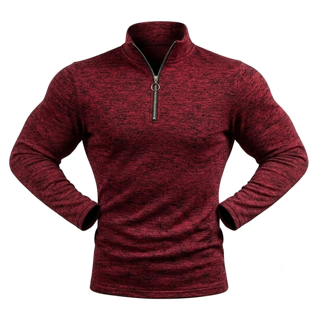 Men's Marl Stand-Collar Quarter-Zip Pullover. Marl texture.