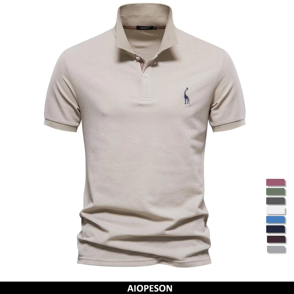Men's Pique Polo With Giraffe Embroidery. Piqué texture.
