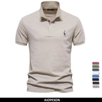 Men's Pique Polo With Giraffe Embroidery. Piqué texture.