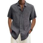 Men's Relaxed Short-Sleeve Cotton-Linen Shirt. Cotton-linen blend.