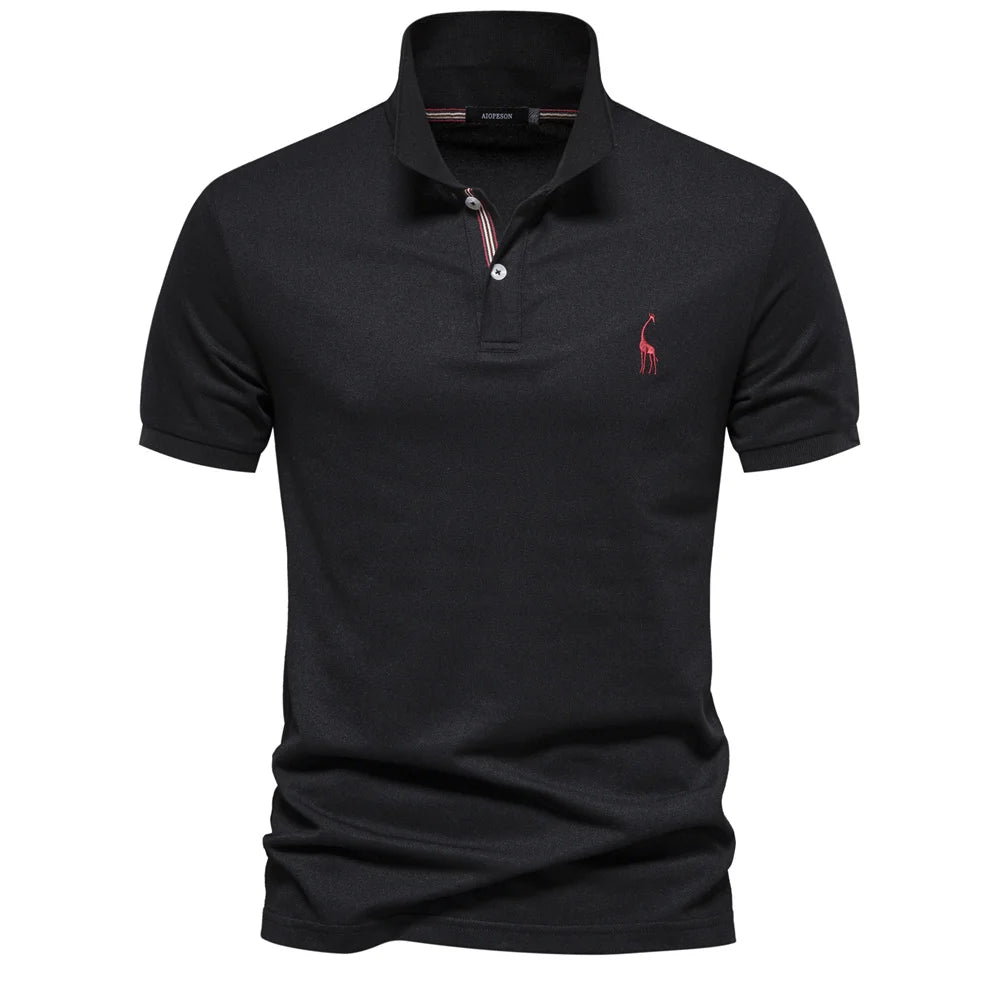 Men's Pique Polo With Giraffe Embroidery. Piqué texture.