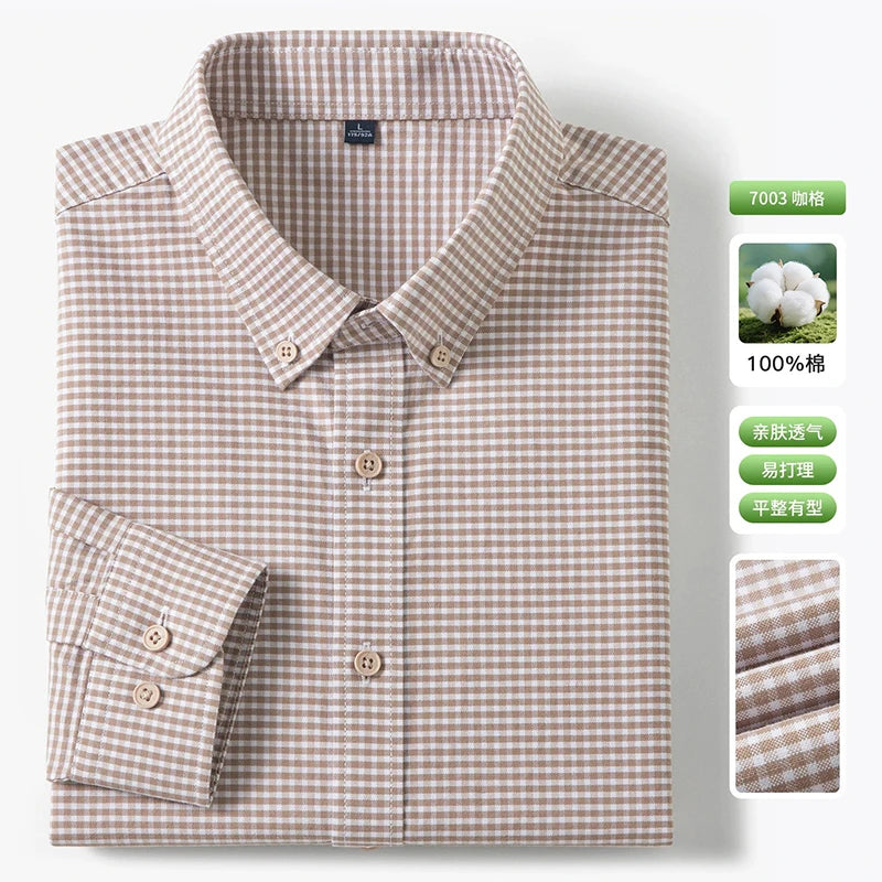 Men's Fine-Stripe Cotton Button-Down Shirt. 100% cotton.