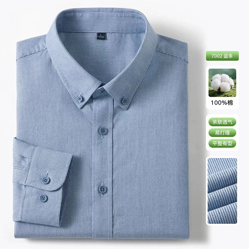 Men's Fine-Stripe Cotton Button-Down Shirt. 100% cotton.