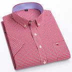 Men's Checked Short-Sleeve Oxford Shirt. 100% cotton Oxford fabric.