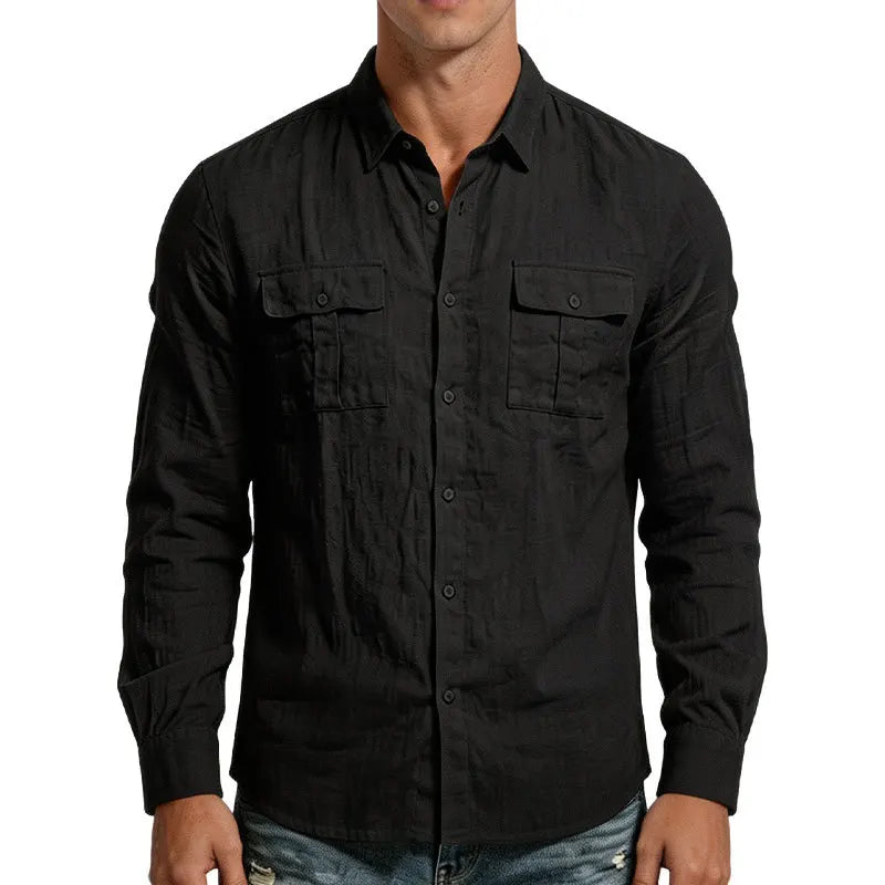 Men's Textured Twin-Pocket Utility Shirt. Textured fabric.