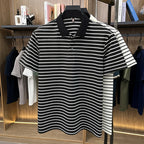 Men's Fine-Stripe Short-Sleeve Polo. Fine horizontal stripes.