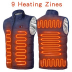 Men's USB Heated Nine-Zone Gilet. Nine heating zones, as described by the supplier.
