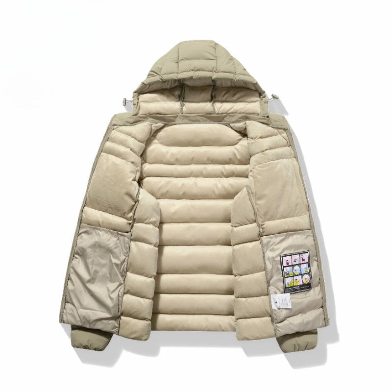 Men's Horizontal-Quilted Hooded Puffer Jacket. Hooded shape.