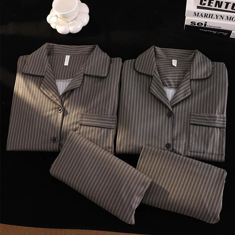 Cotton Pinstripe Pyjamas in Men's & Women's Fits. Cotton fabric.