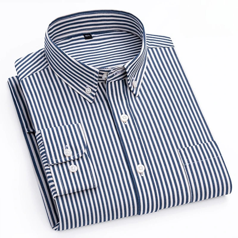 Men's Cotton Stripe & Check Collar Shirt. 100% cotton.