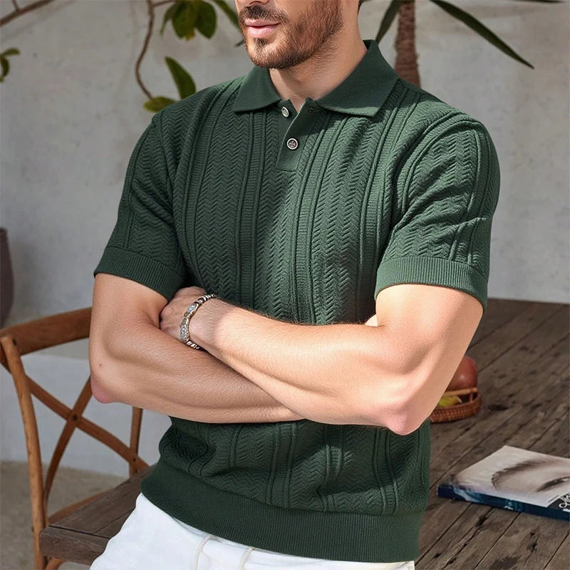 Men's Textured Short-Sleeve Knit Polo. Textured knit finish.
