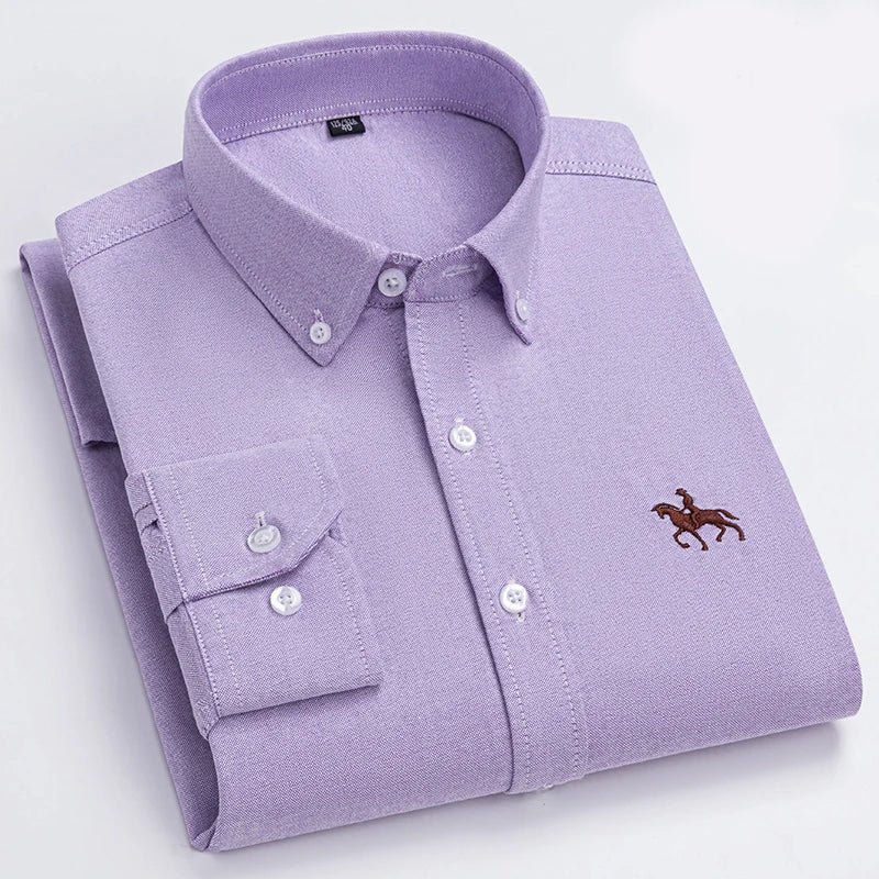Men's Cotton Oxford Shirt in Plain, Stripe & Check. Oxford cotton fabric.