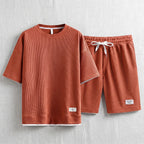 Men's Waffle T-Shirt & Lounge Shorts Set. Matching tee and shorts.