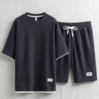 Men's Waffle T-Shirt & Lounge Shorts Set. Matching tee and shorts.