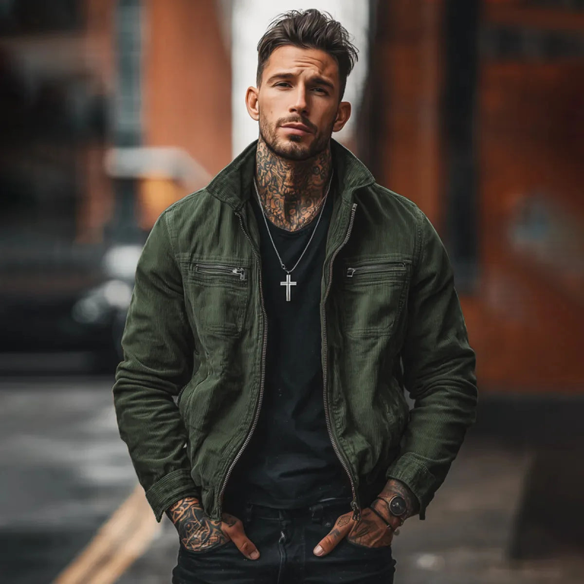 Men's Corduroy Zip-Front Workwear Jacket. Corduroy texture.