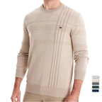 Men's Textured Stripe Crew-Neck Jumper. 95% cotton, 5% elastane.