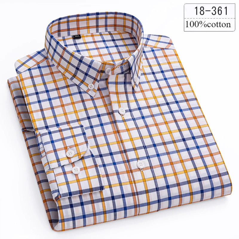 Men's Cotton Stripe & Check Collar Shirt. 100% cotton.