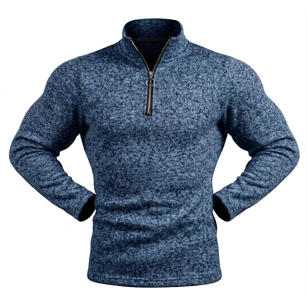 Men's Marl Stand-Collar Quarter-Zip Pullover. Marl texture.
