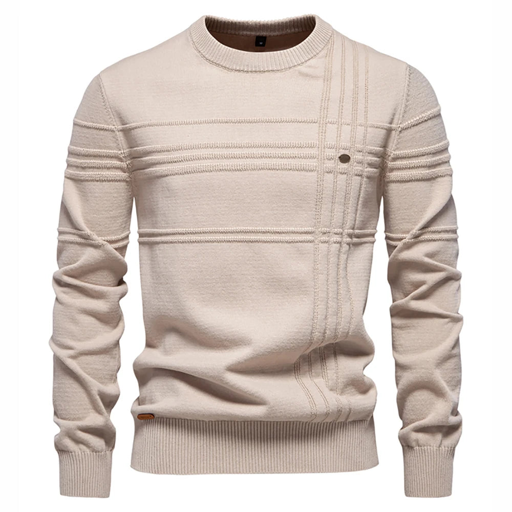 Men's Textured Stripe Crew-Neck Jumper. 95% cotton, 5% elastane.
