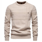 Men's Textured Stripe Crew-Neck Jumper. 95% cotton, 5% elastane.