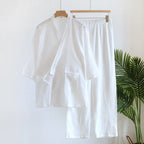 Men's Textured Cotton Kimono & Trouser Set. Textured cotton fabric.